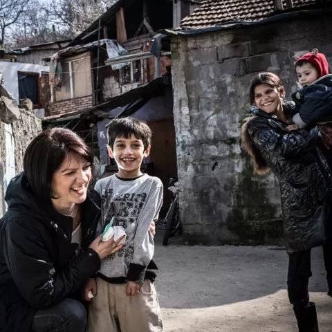 Zorica Dimic, 42, a visiting nurse, checks up on children at a 'non-hygienic settlement' on Patrijarha Dimitrija street, on March 14, 2016, in Belgrade, Serbia.
